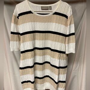 Croft & Barrow Cable Knit Shirt with Black, White, and Tan Stripes